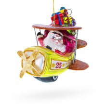 Load image into Gallery viewer, Santa Delivering Gifts on Airplane Glass Christmas Ornament