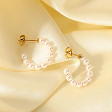 Load image into Gallery viewer, Cream Beaded Hoops-Titanium