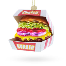 Load image into Gallery viewer, Cheeseburger in Box Glass Christmas Ornament