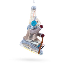 Load image into Gallery viewer, Sledding Bunny Glass Christmas Ornament