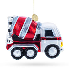 Load image into Gallery viewer, Striped Concrete Mixer Construction Vehicle Glass Christmas Ornament
