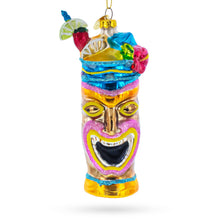 Load image into Gallery viewer, Hawaiian Tiki Totem with Tropical Cocktail Glass Christmas Ornament