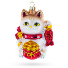 Load image into Gallery viewer, Lucky Maneki Neko Fortune Cat with Gold Coins Glass Christmas Ornament