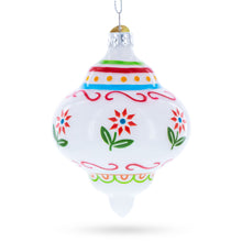 Load image into Gallery viewer, White Finial with Red Floral Pattern Glass Christmas Ornament
