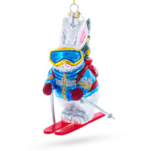 Load image into Gallery viewer, Skiing Bunny with Backpack Glass Christmas Ornament