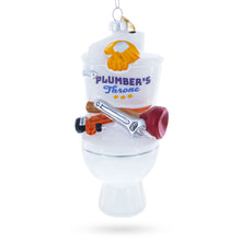 Load image into Gallery viewer, Fix-It Plumber Throne with Plunger &amp; Wrench Glass Christmas Ornament