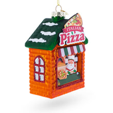 Load image into Gallery viewer, Italian Pizzeria with Santa Glass Christmas Ornament