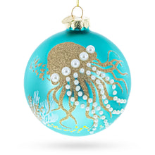 Load image into Gallery viewer, Ocean Jellyfish and Coral Teal Glass Ball Christmas Ornament