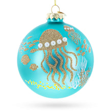 Load image into Gallery viewer, Ocean Jellyfish and Coral Teal Glass Ball Christmas Ornament