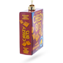 Load image into Gallery viewer, Cheezy Bits Cracker Box Glass Christmas Ornament