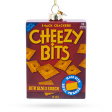 Load image into Gallery viewer, Cheezy Bits Cracker Box Glass Christmas Ornament