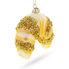 Load image into Gallery viewer, Glittered Croissant Glass Christmas Ornament