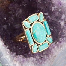 Load image into Gallery viewer, Deco Green Turquoise Golden Statement Ring