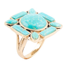 Load image into Gallery viewer, Deco Green Turquoise Golden Statement Ring