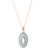 Load image into Gallery viewer, Blue Denim Dreams White Mother of Pearl Golden Pendant Necklace