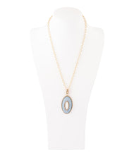 Load image into Gallery viewer, Blue Denim Dreams White Mother of Pearl Golden Pendant Necklace