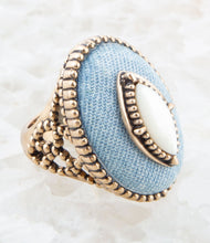 Load image into Gallery viewer, Denim Dreams White Mother of Pearl Golden Statement Ring