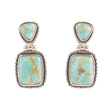 Load image into Gallery viewer, Detailed Blue Turquoise and Sterling Silver Drop Earrings
