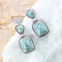 Load image into Gallery viewer, Detailed Blue Turquoise and Sterling Silver Drop Earrings