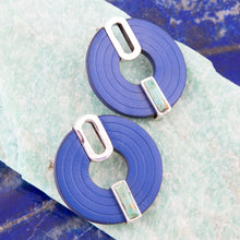 Load image into Gallery viewer, Discus Blue Turquoise and Leather Sterling Silver Earrings