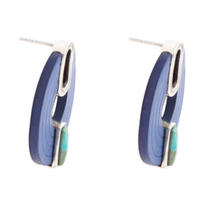 Load image into Gallery viewer, Discus Blue Turquoise and Leather Sterling Silver Earrings