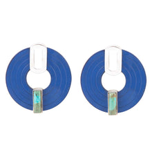 Load image into Gallery viewer, Discus Blue Turquoise and Leather Sterling Silver Earrings