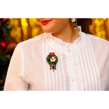 Load image into Gallery viewer, Dog in A Christmas Wreath Brooch by Laliblue