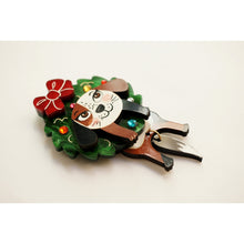 Load image into Gallery viewer, Dog in A Christmas Wreath Brooch by Laliblue