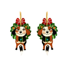 Load image into Gallery viewer, Dog in A Christmas Wreath Earrings by Laliblue