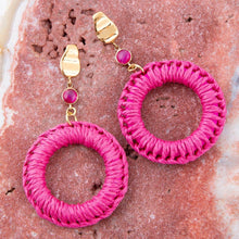 Load image into Gallery viewer, Dreams Pink Magenta Agate Woven Ring Golden Earrings