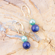 Load image into Gallery viewer, Dreamy Blue Lapis Green Golden Drop Earrings