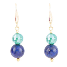 Load image into Gallery viewer, Dreamy Blue Lapis Green Golden Drop Earrings