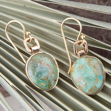 Load image into Gallery viewer, Drops of Blue Turquoise Golden Bronze Drop Earrings