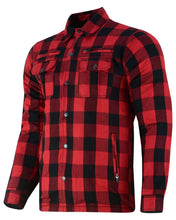 Load image into Gallery viewer, Alpha Check Men's  Armored Motorcycle Flannel Shirt - Red/Black