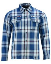 Load image into Gallery viewer, Alpha Check Men's  Armored Motorcycle Flannel Shirt - Blue/White/Maroon