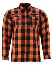 Load image into Gallery viewer, Alpha Check  Men's  Armored Motorcycle Flannel Shirt - Orange
