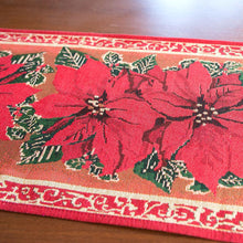 Load image into Gallery viewer, Poinsettia Flowers Christmas Tablecloth Holiday Runner 75 Inches