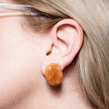 Load image into Gallery viewer, Butterscotch Velvet Flocked Oval Lucite Stud Earrings
