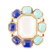Load image into Gallery viewer, Dual Color Blue Lapis Turquoise and White Mother of Pearl Golden Ring