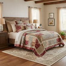 Load image into Gallery viewer, Tache Fairy Tale Tea Party Beige Burgundy Paisley Floral Cotton Patchwork Quilt Set (DXJ103443)