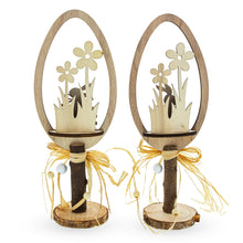 Load image into Gallery viewer, Set of 2 Rustic Wooden Easter Egg Decorations – Handmade Bunny &amp; Flower Tabletop Decor