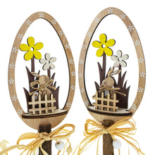 Load image into Gallery viewer, Set of 2 Rustic Wooden Easter Egg Decorations – Handmade Bunny &amp; Flower Tabletop Decor