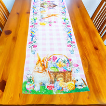 Load image into Gallery viewer, Whimsical Bunny and Colorful Eggs Easter Table Runner