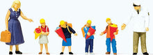 Load image into Gallery viewer, Preiser 10596 HO Scale Pedestrians -- First Day at School Man, Woman, 4 Children