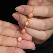 Load image into Gallery viewer, Beautiful Mexican Egg Fire Opal Diamond Bracelet in 18K Yellow Gold