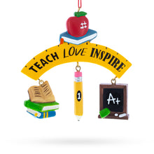 Load image into Gallery viewer, Teach Love Inspire Teacher's Apple and Pencil Resin Christmas Ornament