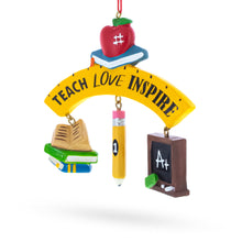 Load image into Gallery viewer, Teach Love Inspire Teacher's Apple and Pencil Resin Christmas Ornament