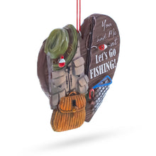 Load image into Gallery viewer, Let’s Go Fishing Heart Shape Fisherman Gear Resin Christmas Ornament