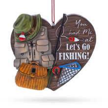 Load image into Gallery viewer, Let’s Go Fishing Heart Shape Fisherman Gear Resin Christmas Ornament