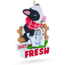 Load image into Gallery viewer, Dairy Fresh Cow with Milk Can Resin Christmas Ornament